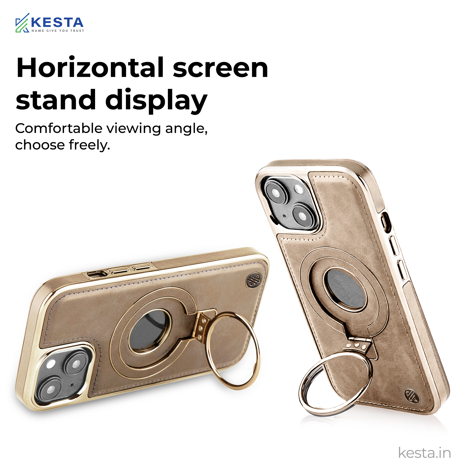 iPhone 15 Plus Cover - Classy Elite Desert Leather Case (Built-In Magnetic Ring Holder)